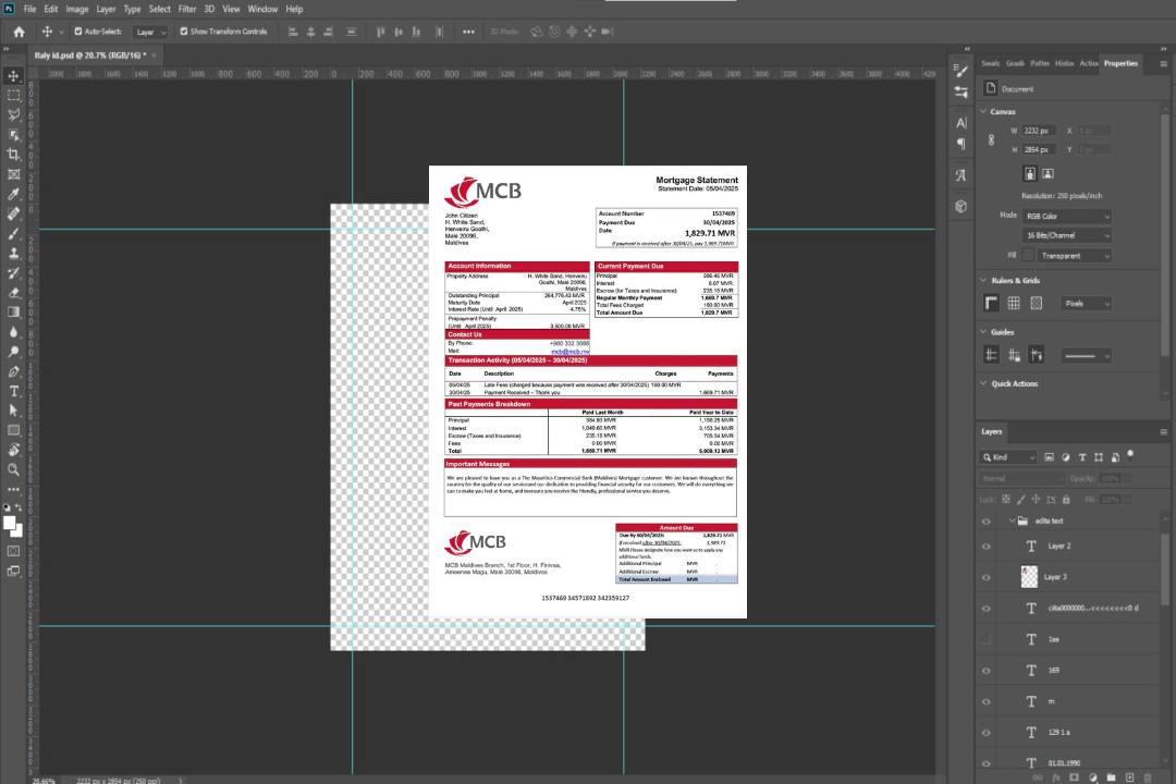 Maldives Relevé hypothécaire de la Mauritius Commercial Bank (Maldives) Modèle Word et PDF template